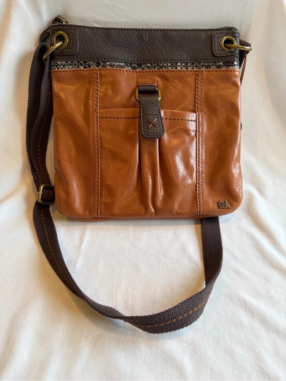 The Sak Brown and Tan Leather Crossbody Messenger Bag